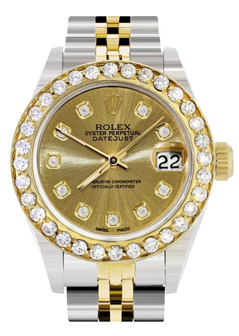 rolex women watches leather and white gold|ladies gold Rolex with diamonds.